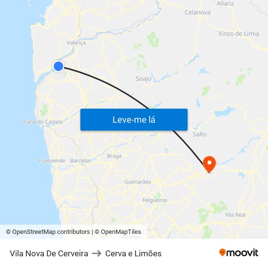 Vila Nova De Cerveira to Cerva e Limões map