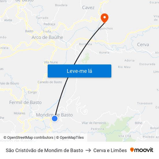 São Cristóvão de Mondim de Basto to Cerva e Limões map
