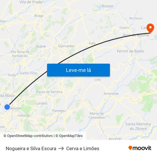 Nogueira e Silva Escura to Cerva e Limões map