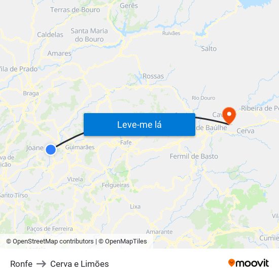 Ronfe to Cerva e Limões map