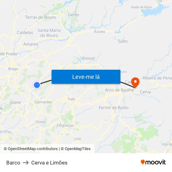 Barco to Cerva e Limões map