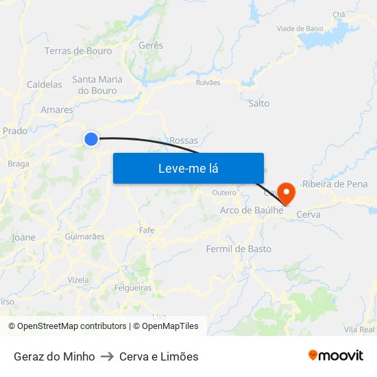 Geraz do Minho to Cerva e Limões map