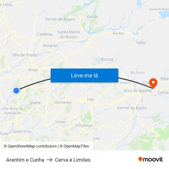 Arentim e Cunha to Cerva e Limões map