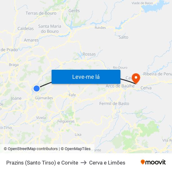 Prazins (Santo Tirso) e Corvite to Cerva e Limões map
