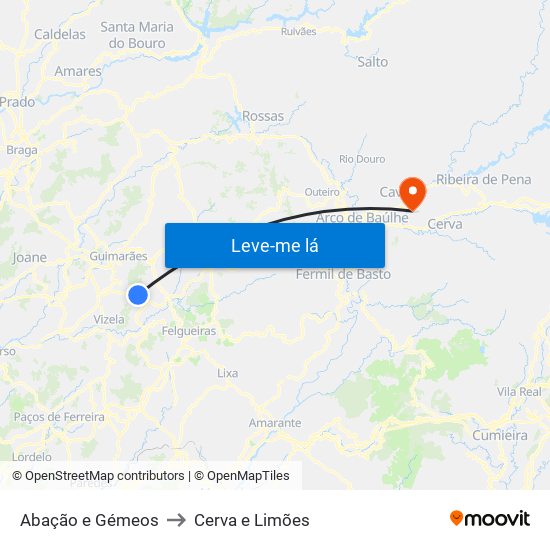 Abação e Gémeos to Cerva e Limões map