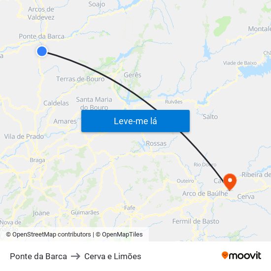 Ponte da Barca to Cerva e Limões map