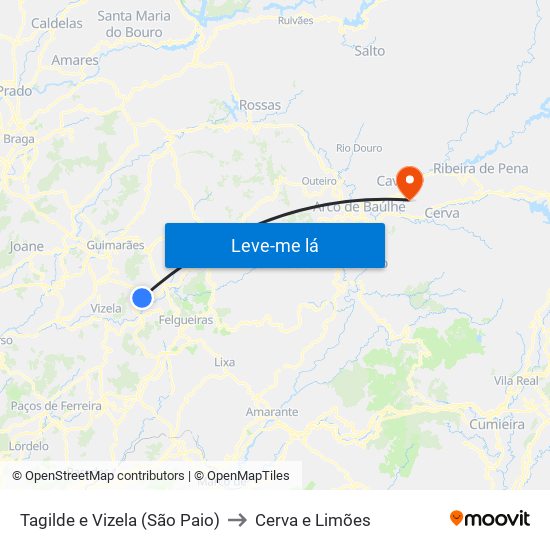 Tagilde e Vizela (São Paio) to Cerva e Limões map