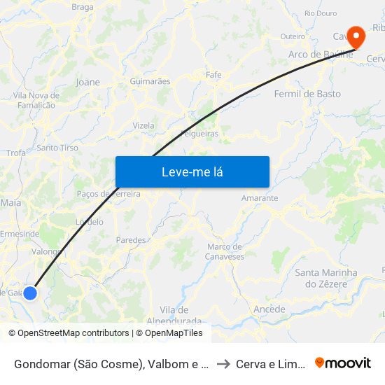 Gondomar (São Cosme), Valbom e Jovim to Cerva e Limões map