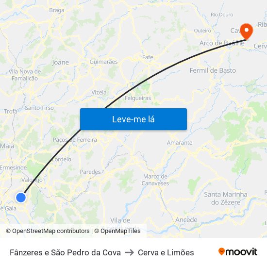 Fânzeres e São Pedro da Cova to Cerva e Limões map