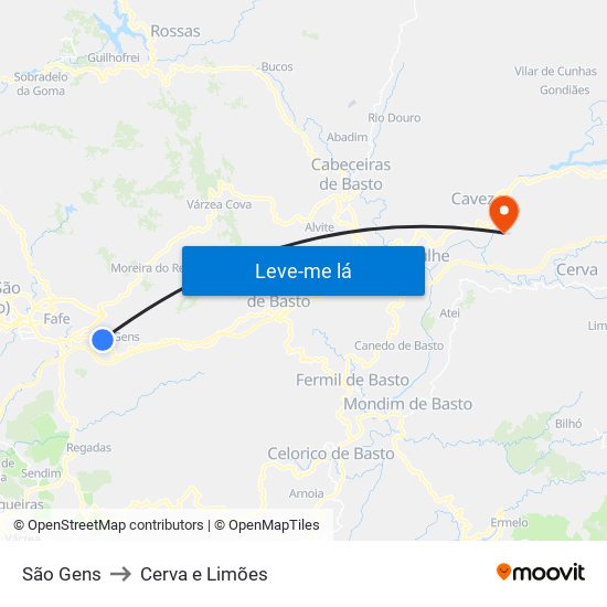São Gens to Cerva e Limões map