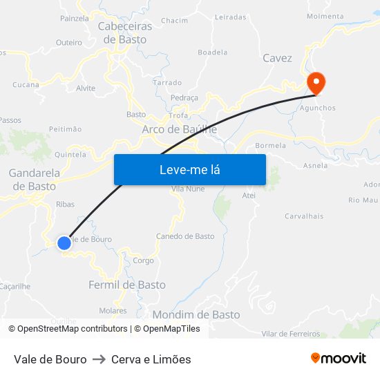Vale de Bouro to Cerva e Limões map
