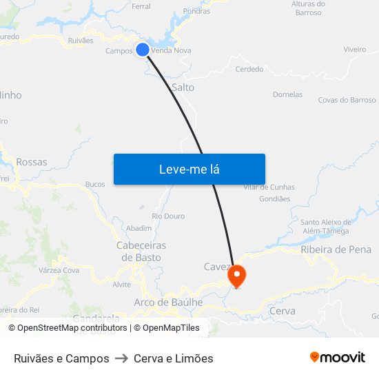 Ruivães e Campos to Cerva e Limões map