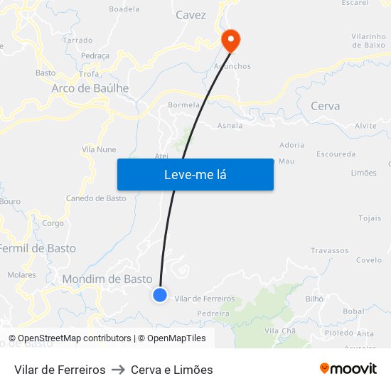 Vilar de Ferreiros to Cerva e Limões map