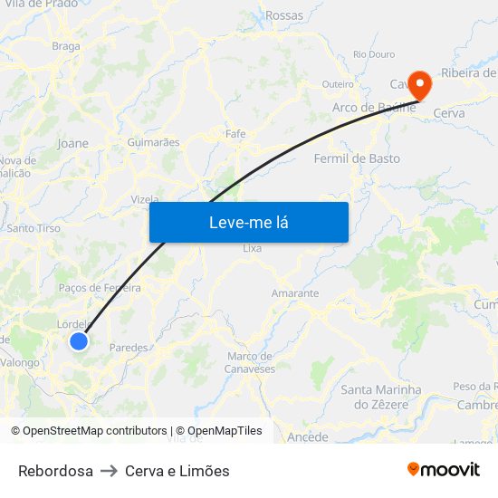 Rebordosa to Cerva e Limões map