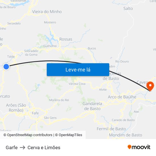 Garfe to Cerva e Limões map
