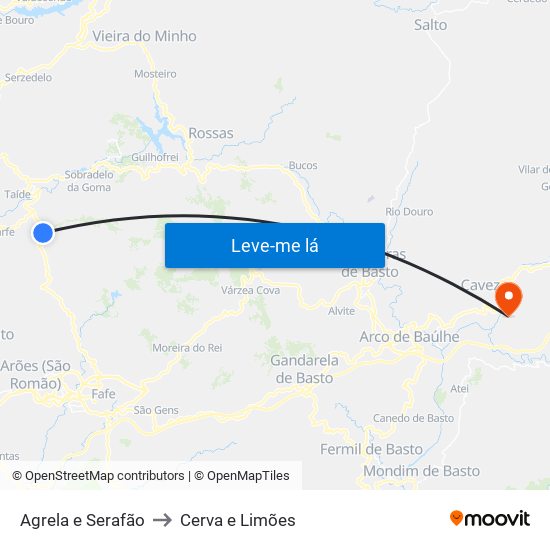 Agrela e Serafão to Cerva e Limões map