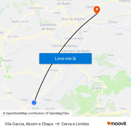 Vila Garcia, Aboim e Chapa to Cerva e Limões map