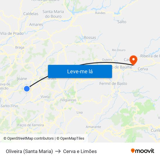 Oliveira (Santa Maria) to Cerva e Limões map