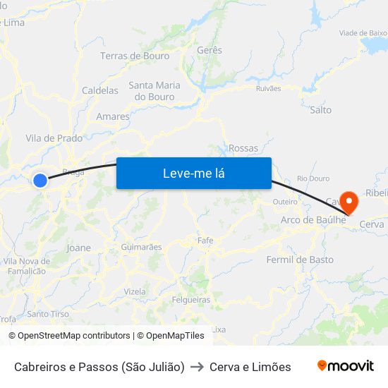 Cabreiros e Passos (São Julião) to Cerva e Limões map