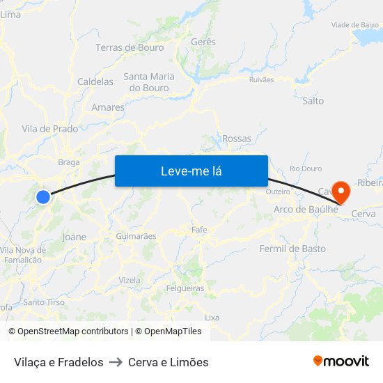 Vilaça e Fradelos to Cerva e Limões map