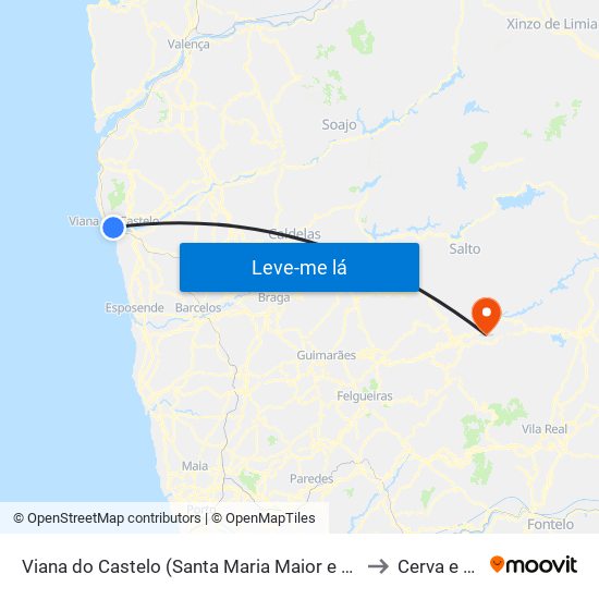 Viana do Castelo (Santa Maria Maior e Monserrate) e Meadela to Cerva e Limões map