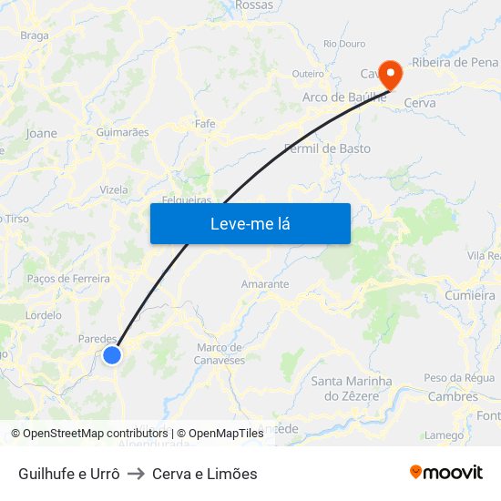 Guilhufe e Urrô to Cerva e Limões map