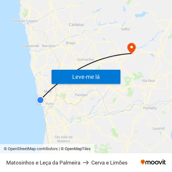 Matosinhos e Leça da Palmeira to Cerva e Limões map