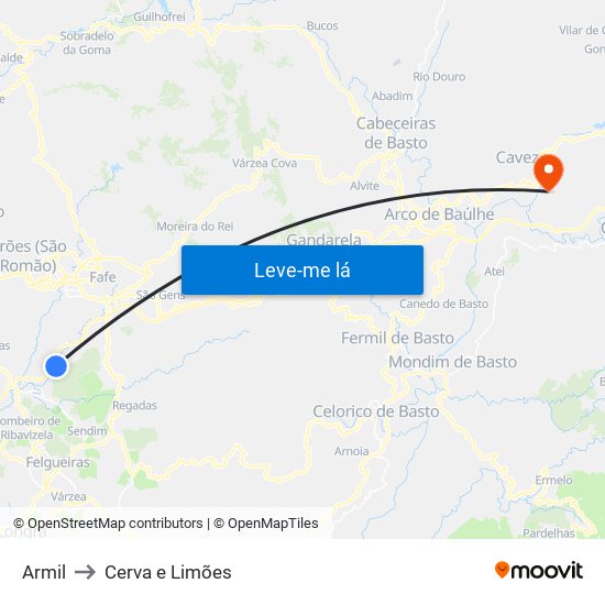 Armil to Cerva e Limões map