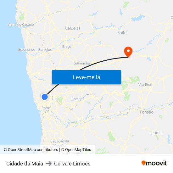 Cidade da Maia to Cerva e Limões map