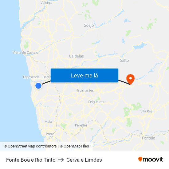 Fonte Boa e Rio Tinto to Cerva e Limões map