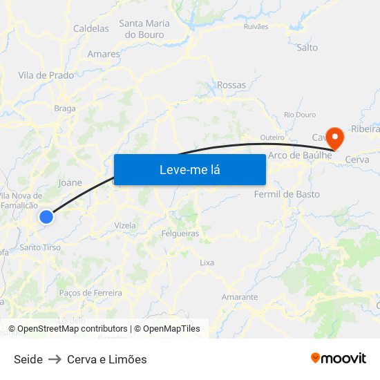 Seide to Cerva e Limões map
