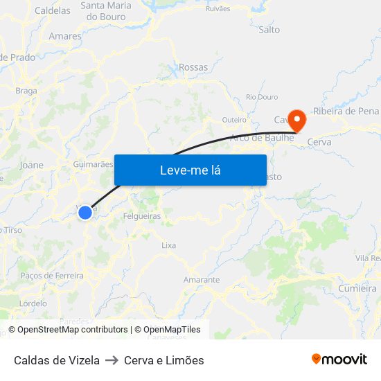 Caldas de Vizela to Cerva e Limões map