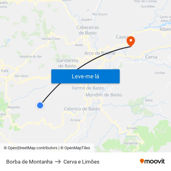 Borba de Montanha to Cerva e Limões map