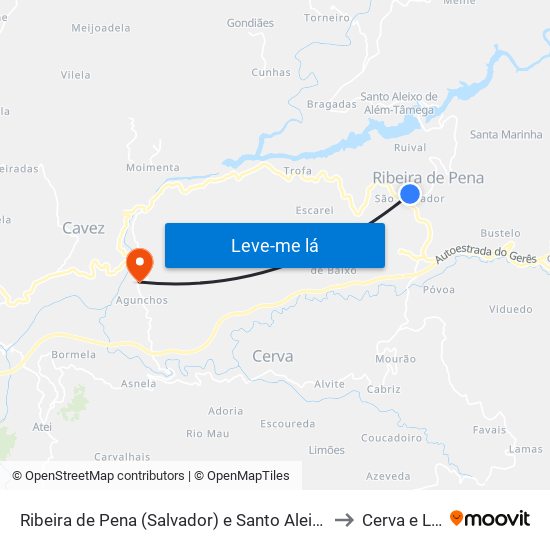 Ribeira de Pena (Salvador) e Santo Aleixo de Além-Tâmega to Cerva e Limões map