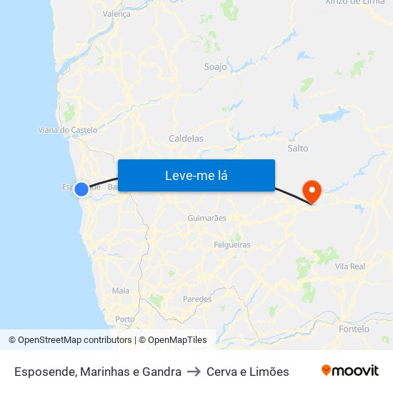 Esposende, Marinhas e Gandra to Cerva e Limões map