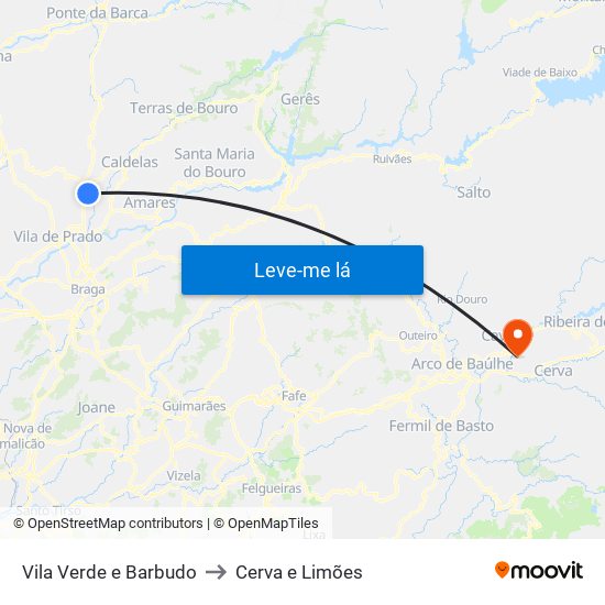 Vila Verde e Barbudo to Cerva e Limões map