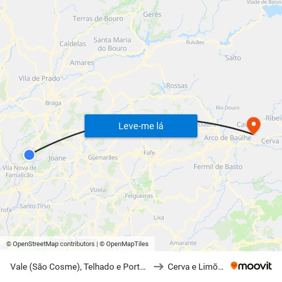Vale (São Cosme), Telhado e Portela to Cerva e Limões map