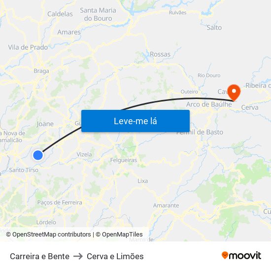 Carreira e Bente to Cerva e Limões map