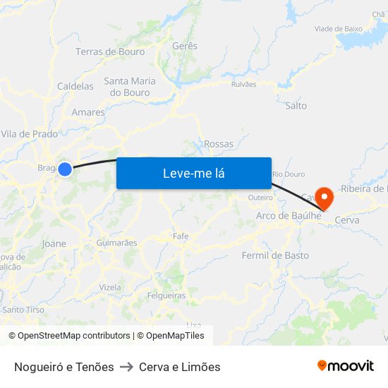 Nogueiró e Tenões to Cerva e Limões map