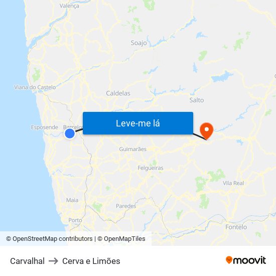 Carvalhal to Cerva e Limões map