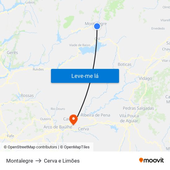 Montalegre to Cerva e Limões map