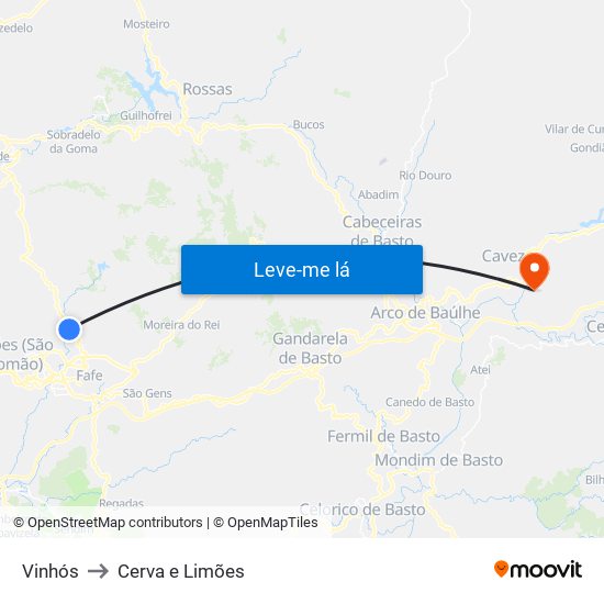 Vinhós to Cerva e Limões map