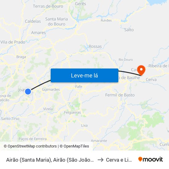 Airão (Santa Maria), Airão (São João) e Vermil to Cerva e Limões map