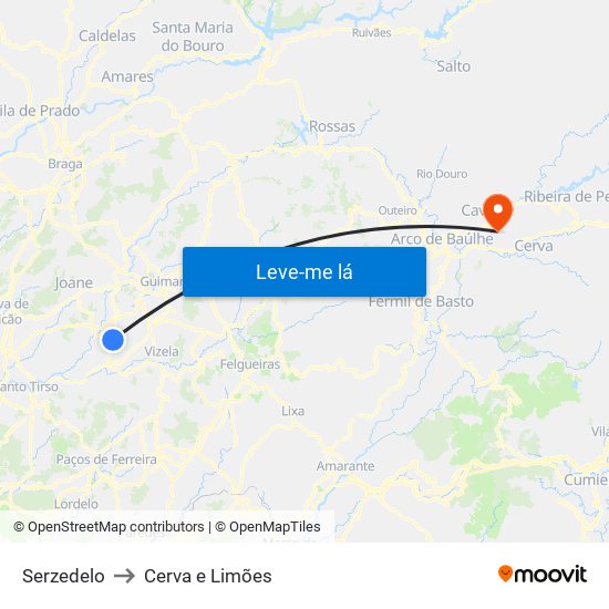 Serzedelo to Cerva e Limões map