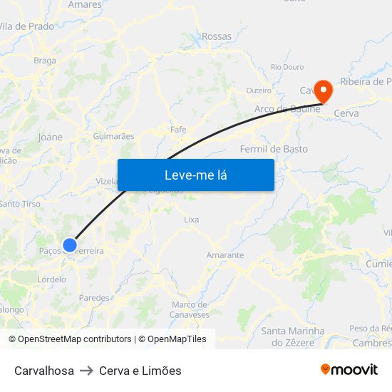 Carvalhosa to Cerva e Limões map