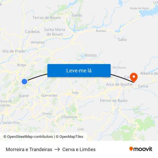 Morreira e Trandeiras to Cerva e Limões map