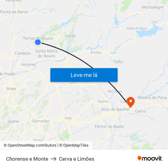 Chorense e Monte to Cerva e Limões map