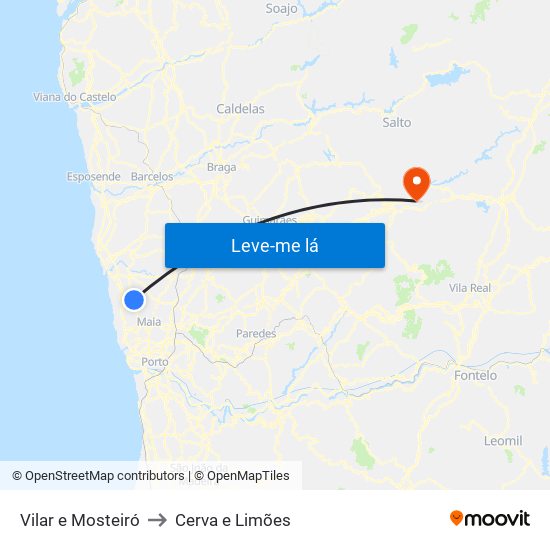 Vilar e Mosteiró to Cerva e Limões map