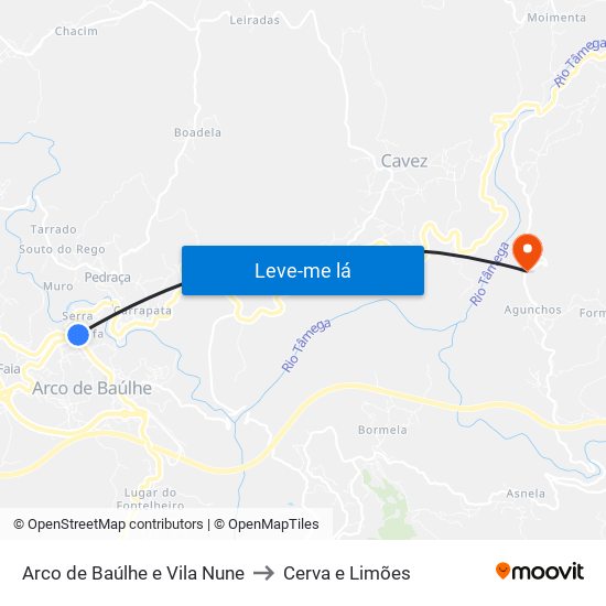 Arco de Baúlhe e Vila Nune to Cerva e Limões map