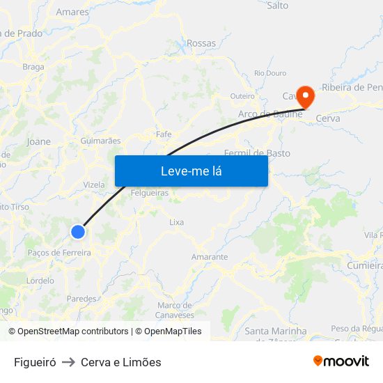 Figueiró to Cerva e Limões map